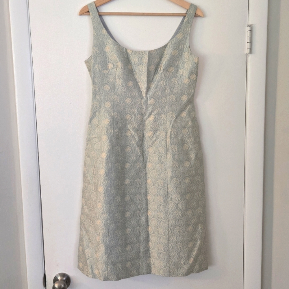 Vintage Talbots 100% Silk Brocade Floral Blue Shift Dress